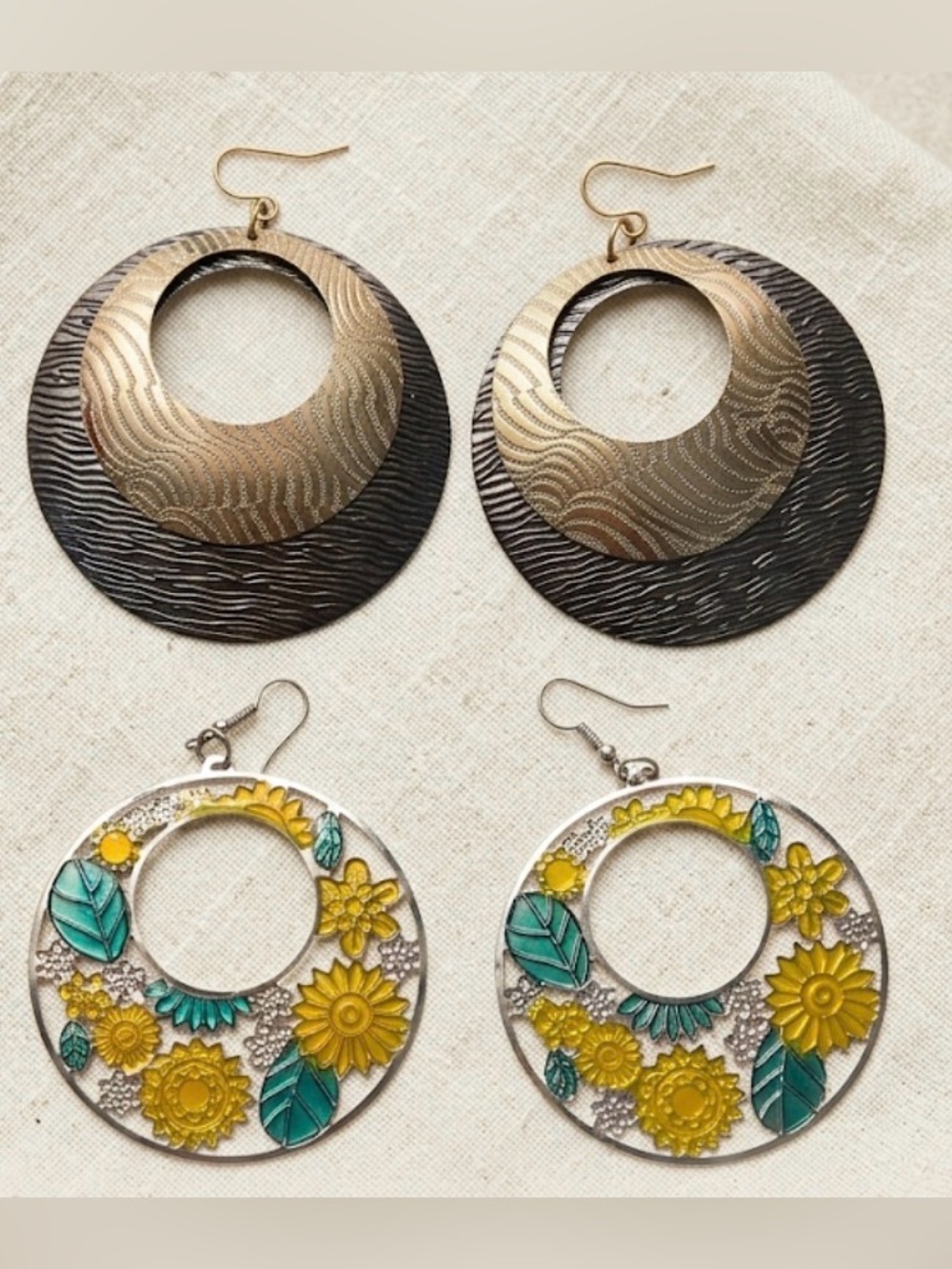 Boho Metal and Flower Earring Bundle Pair